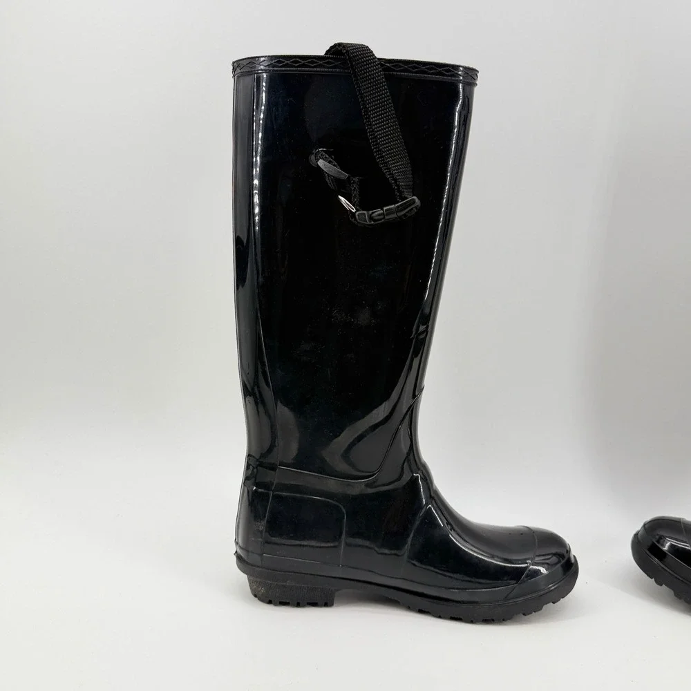 Itasca Womens Black Glossy Waterproof Rubber Rain Boots Size 9 Tall Utility